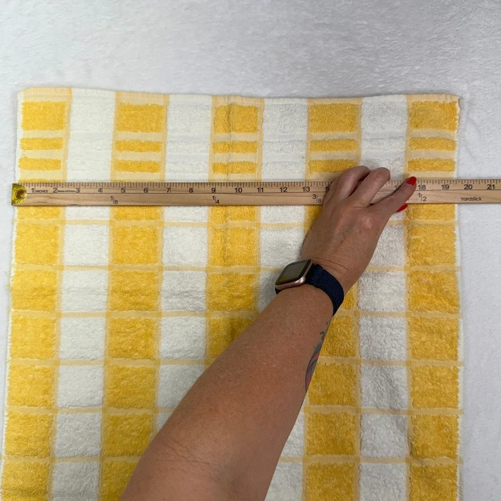 Cannon Vintage Bath Towel Yellow White Checkered Retro Made in USA Cotton MCM